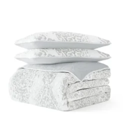 Quilts-Kirkland's Home Gray Damask Reversible 3-Pc. King Quilt Set Gray/White