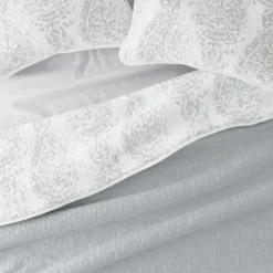 Quilts-Kirkland's Home Gray Damask Reversible 3-Pc. King Quilt Set Gray/White