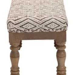 Benches & Ottomans-Kirkland's Home Gray Diamond Upholstered Ottoman Gray/Ivory