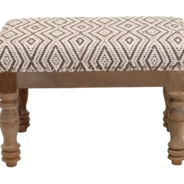 Benches & Ottomans-Kirkland's Home Gray Diamond Upholstered Ottoman Gray/Ivory