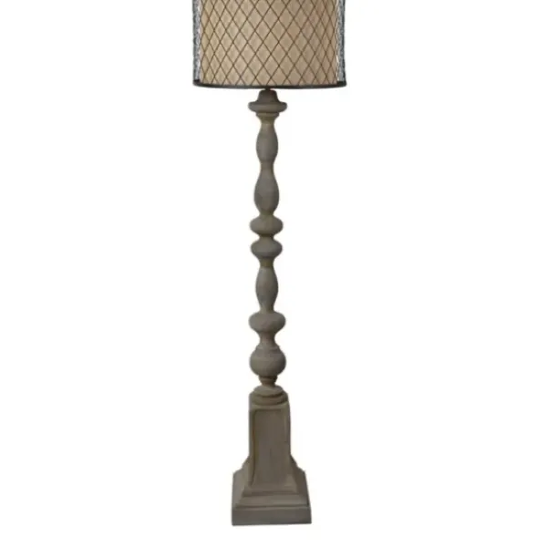 Floor Lamps-Kirkland's Home Gray Distressed Metal Encased Shade Floor Lamp Tan
