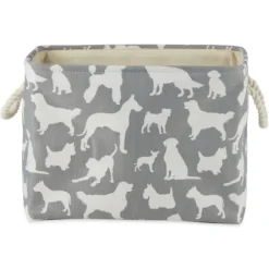 Baskets & Boxes-Kirkland's Home Gray Dog Show Round Storage Bin, 18 In. Gray/White
