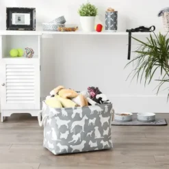 Baskets & Boxes-Kirkland's Home Gray Dog Show Round Storage Bin, 18 In. Gray/White