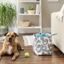 Baskets & Boxes-Kirkland's Home Gray Dog Show Round Storage Bin, 18 In. Gray/White
