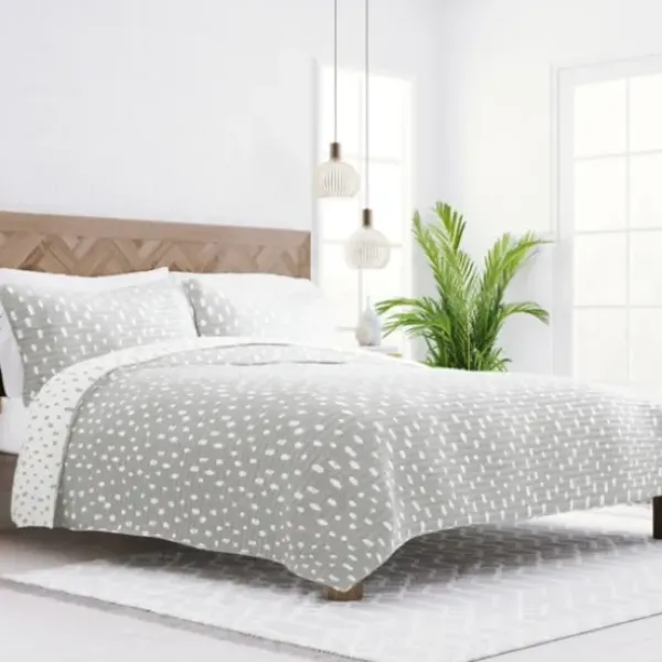 Quilts-Kirkland's Home Gray Dotted Reversible 3-Pc. King Quilt Set Gray/White
