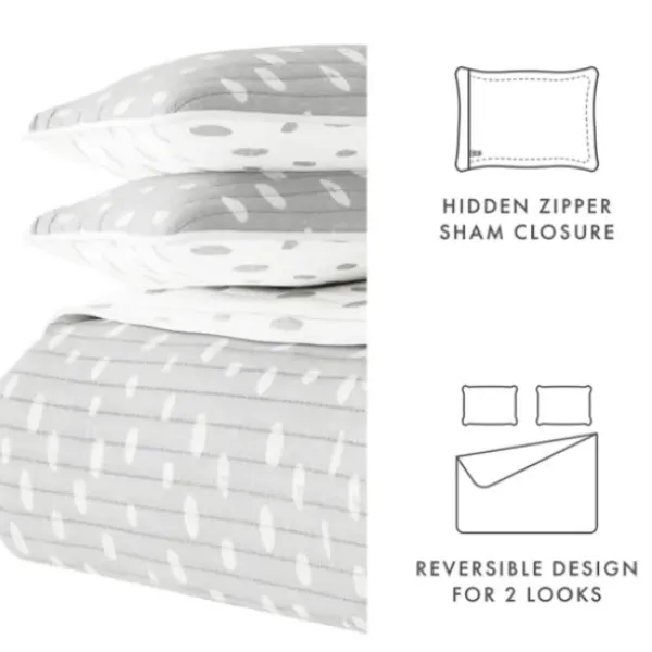 Quilts-Kirkland's Home Gray Dotted Reversible 3-Pc. King Quilt Set Gray/White
