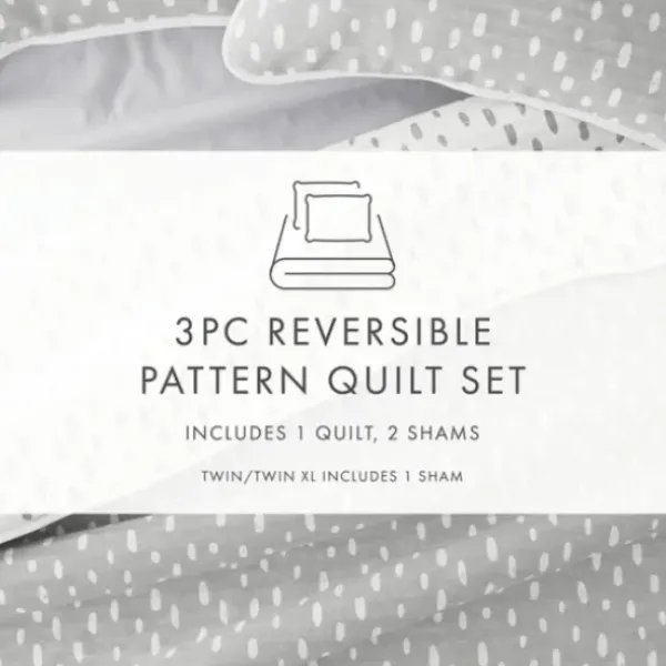 Quilts-Kirkland's Home Gray Dotted Reversible 3-Pc. King Quilt Set Gray/White