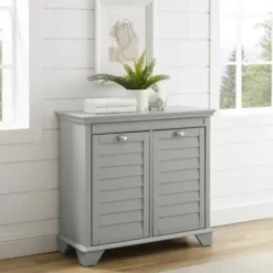 Bathroom Furniture-Kirkland's Home Gray Double Linen Hamper