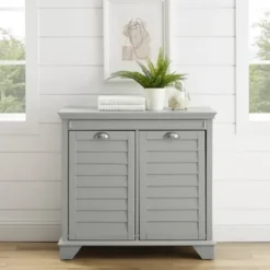 Bathroom Furniture-Kirkland's Home Gray Double Linen Hamper