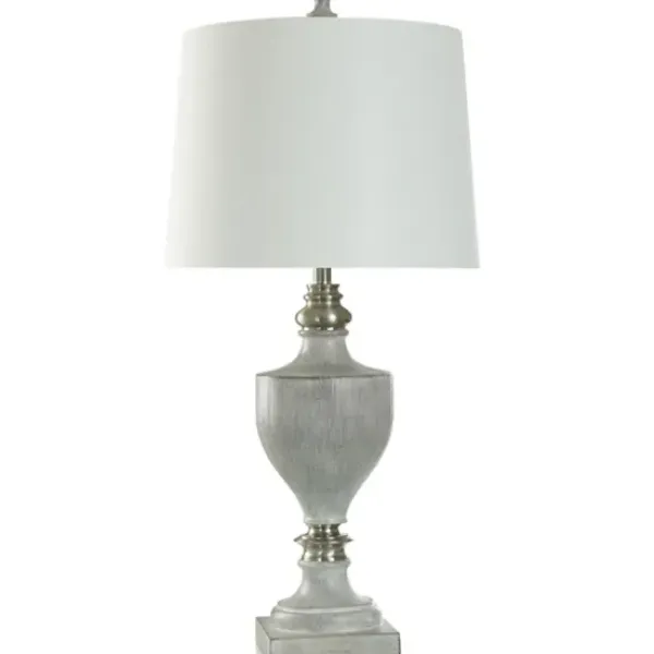 Table Lamps-Kirkland's Home Gray Faux Wood And Silver Table Lamp White