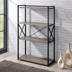 Bookshelves-Kirkland's Home Gray Finish X Frame Open Shelf Bookcase
