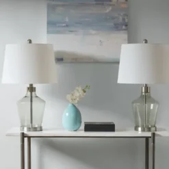 Table Lamps-Kirkland's Home Gray Glass Bold Table Lamps, Set Of 2 White