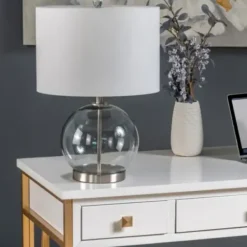 Table Lamps-Kirkland's Home Gray Glass Globe Table Lamp White