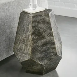Accent & End Tables-Kirkland's Home Gray Hand-Stamped Iron Hexagon Accent Table