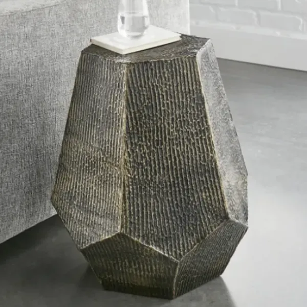 Accent & End Tables-Kirkland's Home Gray Hand-Stamped Iron Hexagon Accent Table
