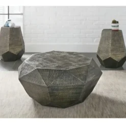 Accent & End Tables-Kirkland's Home Gray Hand-Stamped Iron Hexagon Accent Table