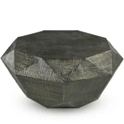 Coffee Tables-Kirkland's Home Gray Hand-Stamped Iron Octagonal Coffee Table