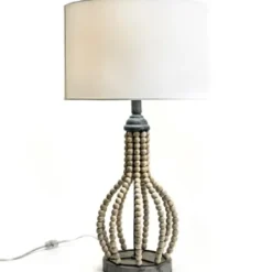 Table Lamps-Kirkland's Home Gray Iron And Rattan Beaded Table Lamp White