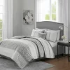 Bedspreads & Coverlets-Kirkland's Home Gray Jacquard Motif 4-Pc. Queen Coverlet Set Gray/White