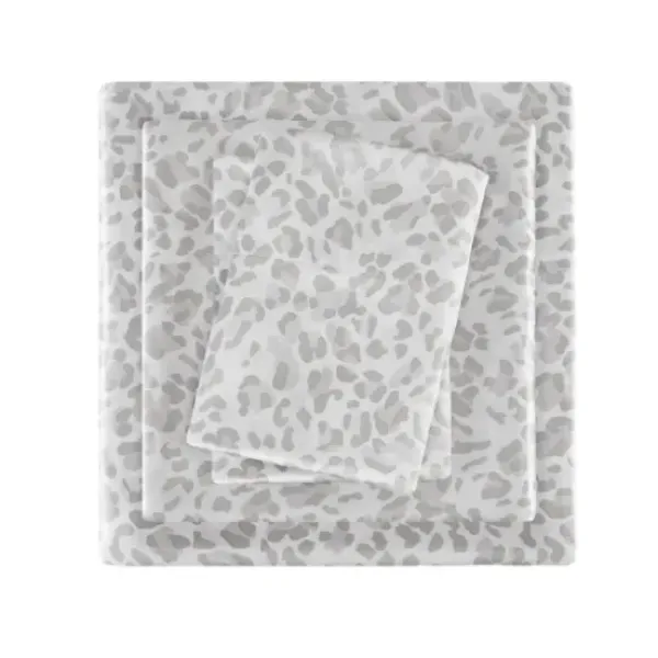 Bed Sheets-Kirkland's Home Gray Leopard Print Satin 4-Pc. Queen Sheet Set White/Gray