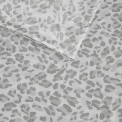 Bed Sheets-Kirkland's Home Gray Leopard Print Satin 4-Pc. King Sheet Set White/Gray