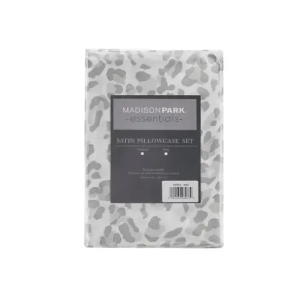 Bed Sheets-Kirkland's Home Gray Leopard Satin King 2-Pc. Pillow Case Set White/Gray