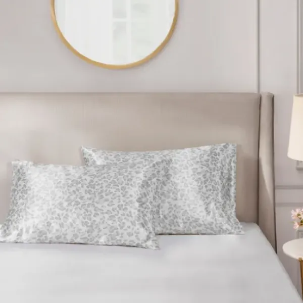 Bed Sheets-Kirkland's Home Gray Leopard Satin King 2-Pc. Pillow Case Set White/Gray