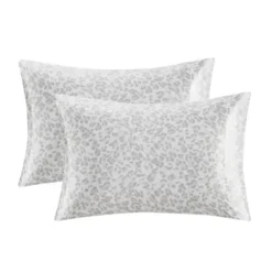 Bed Sheets-Kirkland's Home Gray Leopard Satin King 2-Pc. Pillow Case Set White/Gray