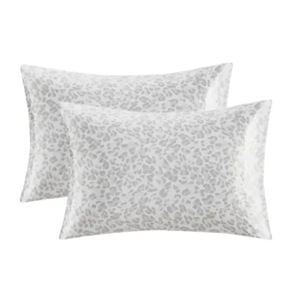 Bed Sheets-Kirkland's Home Gray Leopard Satin King 2-Pc. Pillow Case Set White/Gray