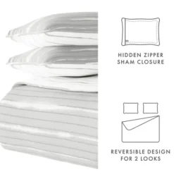 Quilts-Kirkland's Home Gray Linear Reversible 3-Pc. King Quilt Set Gray/White