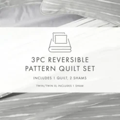 Quilts-Kirkland's Home Gray Linear Reversible 3-Pc. King Quilt Set Gray/White