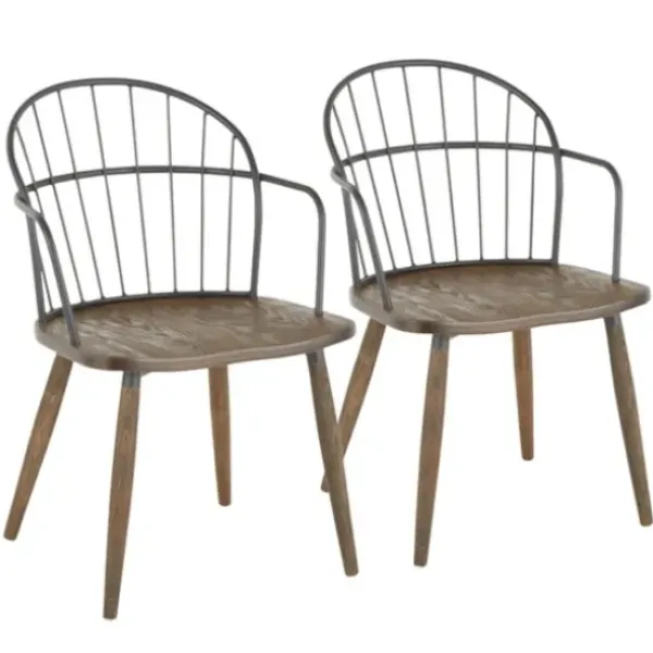 Dining Chairs-Kirkland's Home Gray Metal Spindle Back Dining Chairs, Set Of 2 Brown/Gray