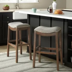 Bar Stools & Counter Height Stools-Kirkland's Home Gray Nailhead Trim Saddle Bar Stools, Set Of 2