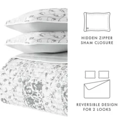 Quilts-Kirkland's Home Gray Patchwork Reversible 3-Pc. King Quilt Set Gray/White
