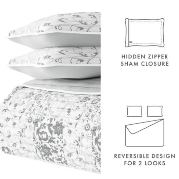 Quilts-Kirkland's Home Gray Patchwork Reversible 3-Pc. King Quilt Set Gray/White