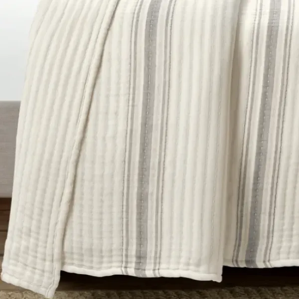 Quilts-Kirkland's Home Gray Pick Stitch Stripe King Quilt Gray/White