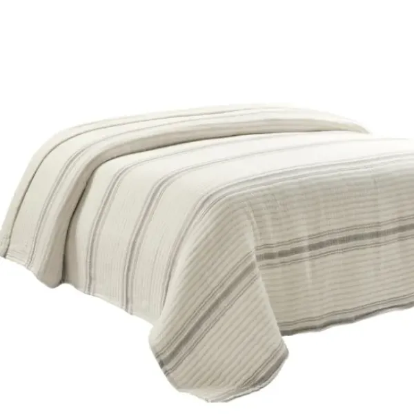 Quilts-Kirkland's Home Gray Pick Stitch Stripe King Quilt Gray/White