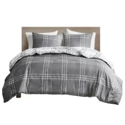 Comforters-Kirkland's Home Gray Plaid Dayton 3-Pc. King Comforter Set Gray/White