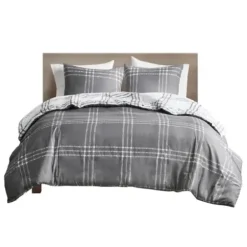 Duvets-Kirkland's Home Gray Plaid Reversible 3-Pc. King Duvet Cover Set Gray/White