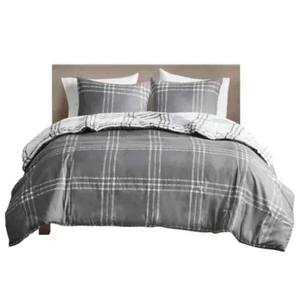 Duvets-Kirkland's Home Gray Plaid Reversible 3-Pc. King Duvet Cover Set Gray/White