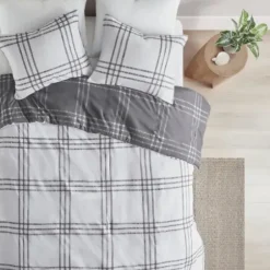 Duvets-Kirkland's Home Gray Plaid Reversible 3-Pc. King Duvet Cover Set Gray/White