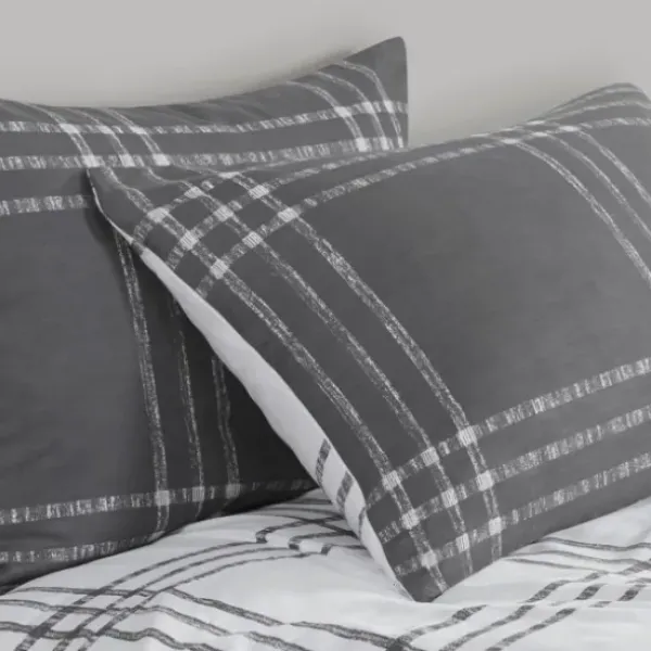 Duvets-Kirkland's Home Gray Plaid Reversible 3-Pc. King Duvet Cover Set Gray/White