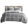 Duvets-Kirkland's Home Gray Plaid Reversible 3-Pc. Queen Duvet Cover Set Gray/White