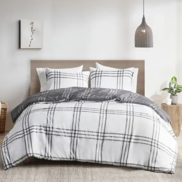 Duvets-Kirkland's Home Gray Plaid Reversible 3-Pc. Queen Duvet Cover Set Gray/White