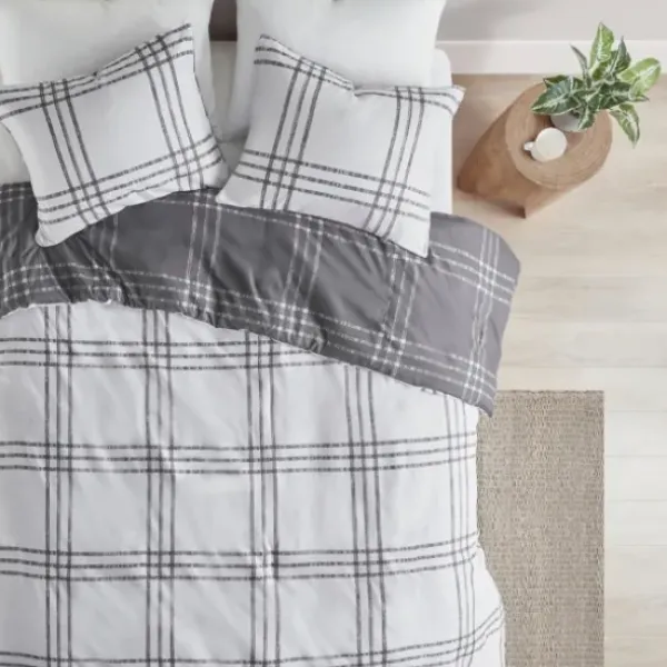 Duvets-Kirkland's Home Gray Plaid Reversible 3-Pc. Queen Duvet Cover Set Gray/White