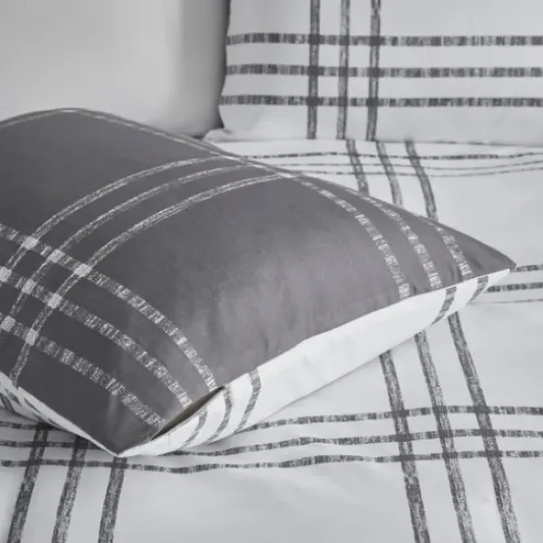 Duvets-Kirkland's Home Gray Plaid Reversible 3-Pc. Queen Duvet Cover Set Gray/White