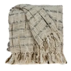 Blankets & Throws-Kirkland's Home Gray Primitive Squares Handloomed Throw Blanket Gray/Tan/White