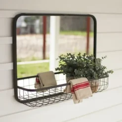 Decorative Mirrors-Kirkland's Home Gray Rectangular Mirror With Wire Basket