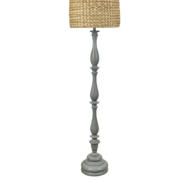 Floor Lamps-Kirkland's Home Gray Resin Floor Lamp With Hand Woven Raffia Shade Gray/Brown