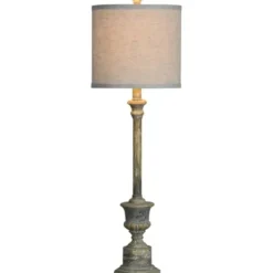 Buffet Lamps-Kirkland's Home Gray Resin Painted Distressed Buffet Lamp Tan
